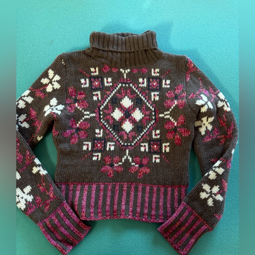 Simona Barbiery made in Italy Women's Floral Patterned Turtleneck Sweater